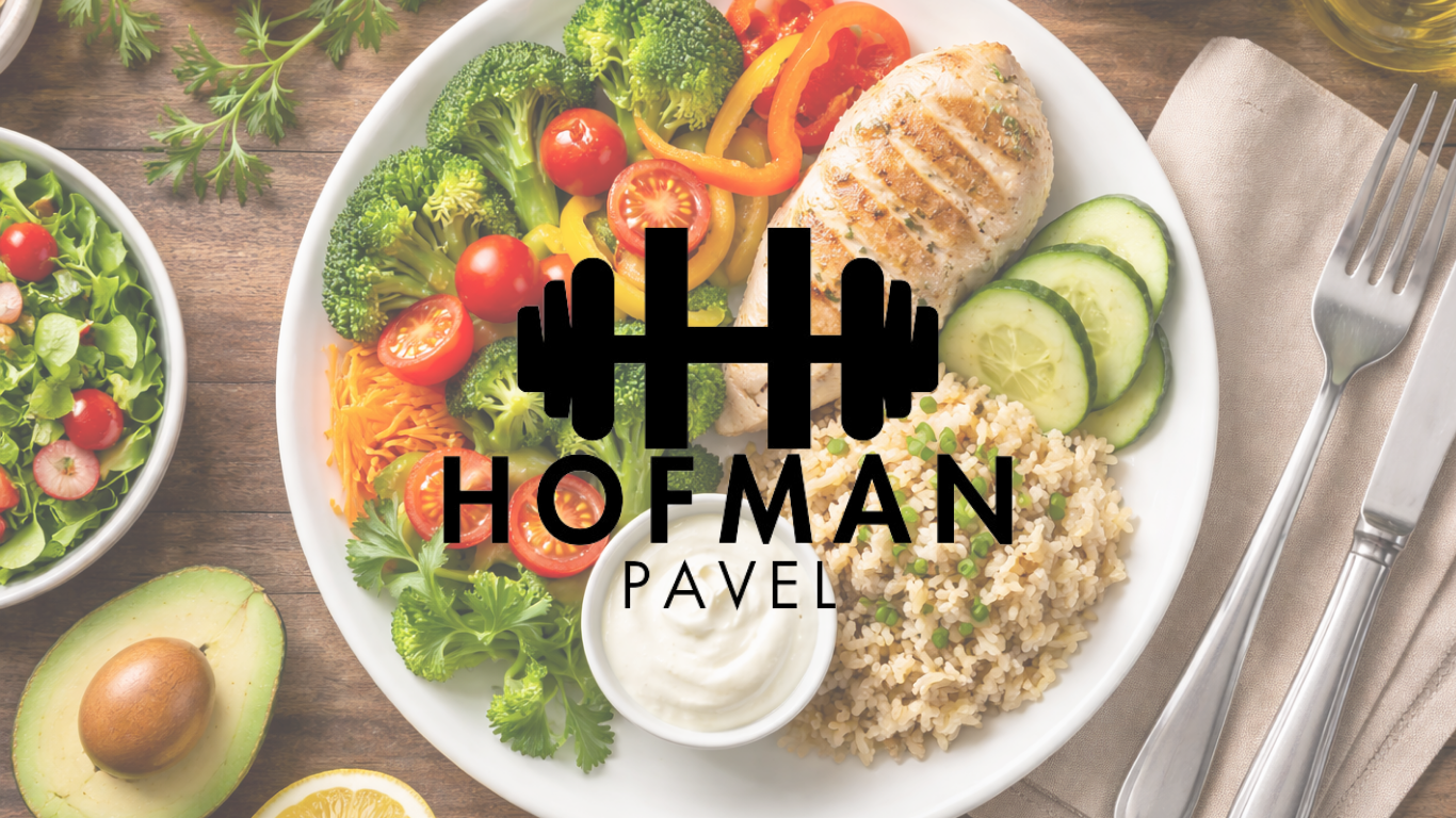 Talířová metoda: „Schématický talíř rozdělený na polovinu zeleninou, čtvrtinu bílkovinami a čtvrtinu sacharidy jako ukázka talířové metody kontroly porcí."